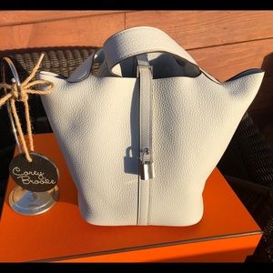 Hermes Clemence Picotin Lock 22 Bleu Pale PHW, new